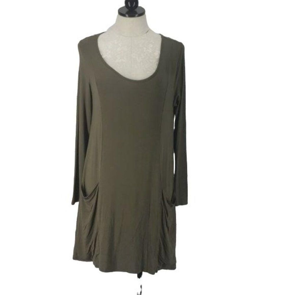 Rolla Coster Women's Army Green Half Sleeve Knee Length Pocket Dress Large
